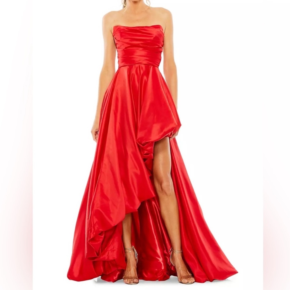 Mac Duggal Strapless High-Low Satin Gown in Red size8